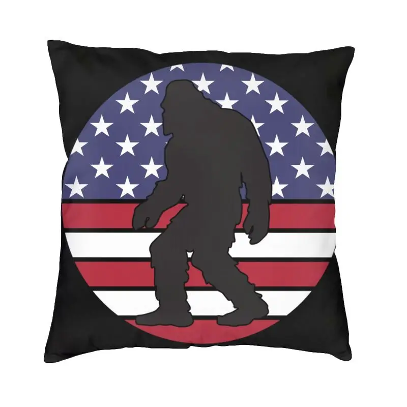 Soft Funny Bigfoot Sasquatch Throw Pillow Case Home Decorative Custom USA American Flag Cushion Cover Pillowcover for Sofa