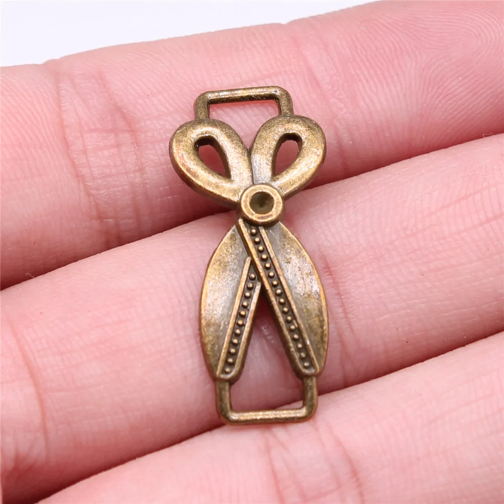 WYSIWYG 10pcs 31x14mm Antique Bronze Color Scissors Connector Charms Pendant For DIY Jewelry Making Jewelry Craft Findings