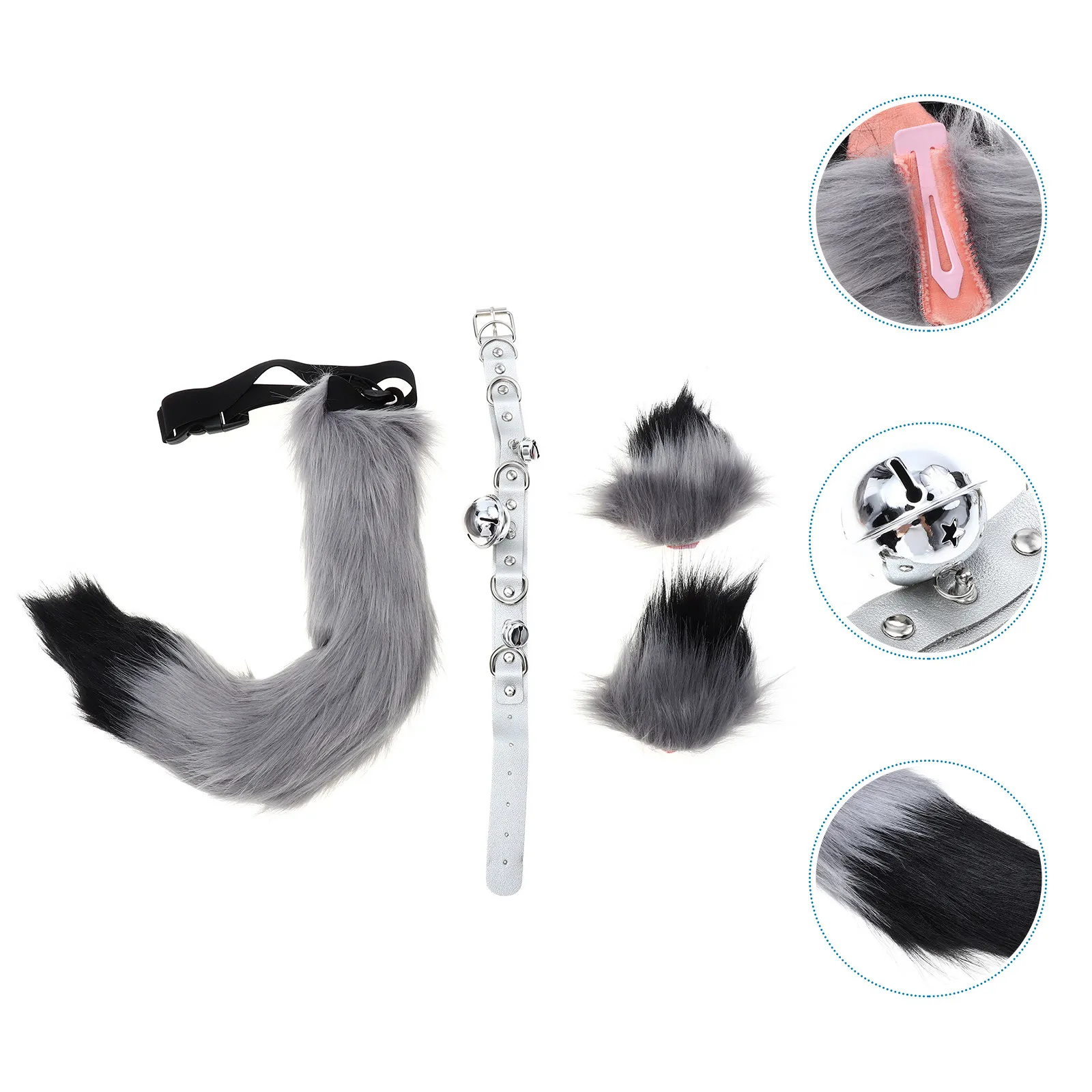 

1Set Cosplay Foxes Tail and Ear Decor Set Bell Collar for Holiday Party Role Playing Performance Chic Costume Accessory