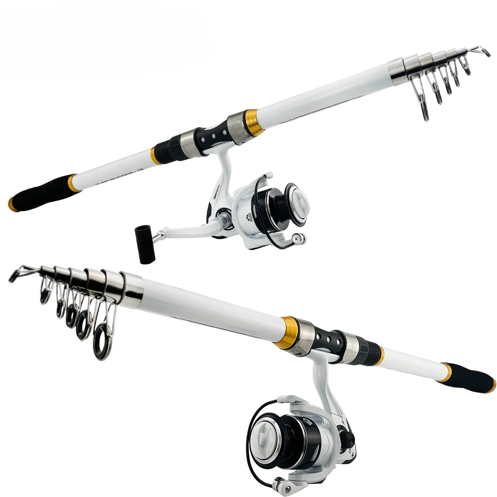 High Quality Telescopic Sea Fishing Rod Set 2.1-3.6M Super Hard Carbon+FRP Pole and 2000/3000/5000 Spinning Reel for Bass Pike