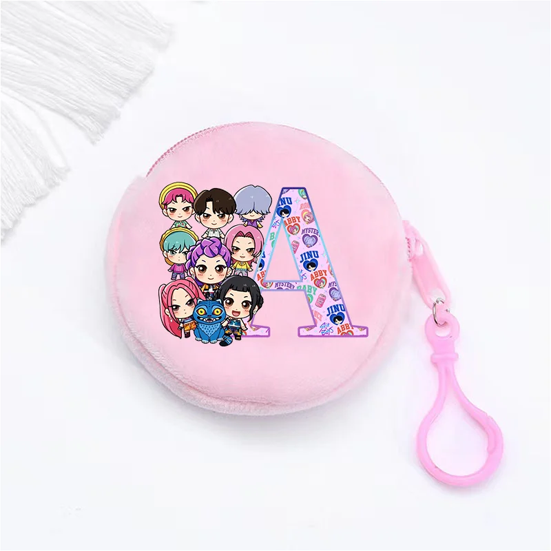 

KPop Охотники на демонов Кошелек для девочек Простые студенческие круглые мини-кошельки Kawaii Мультфильм Аниме Буква A-Z Кошелек на молнии Подвеска Детский подарок