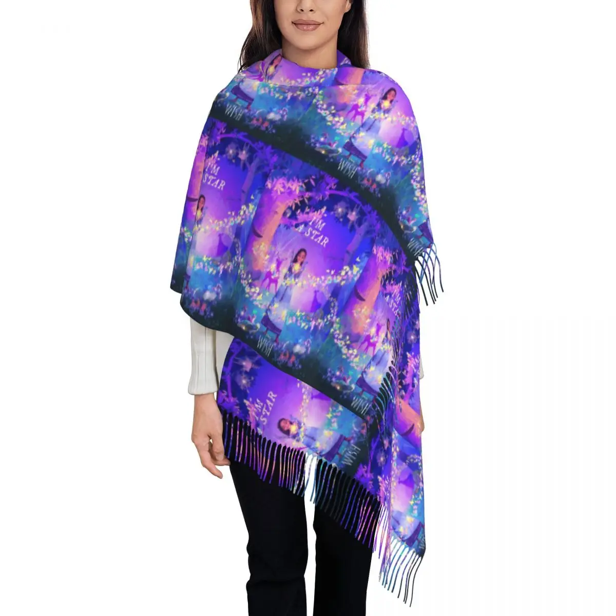 Custom Wish I Am A Star Catoon Tassel Scarf Women Soft Shawls Wraps Female Winter Fall Scarves