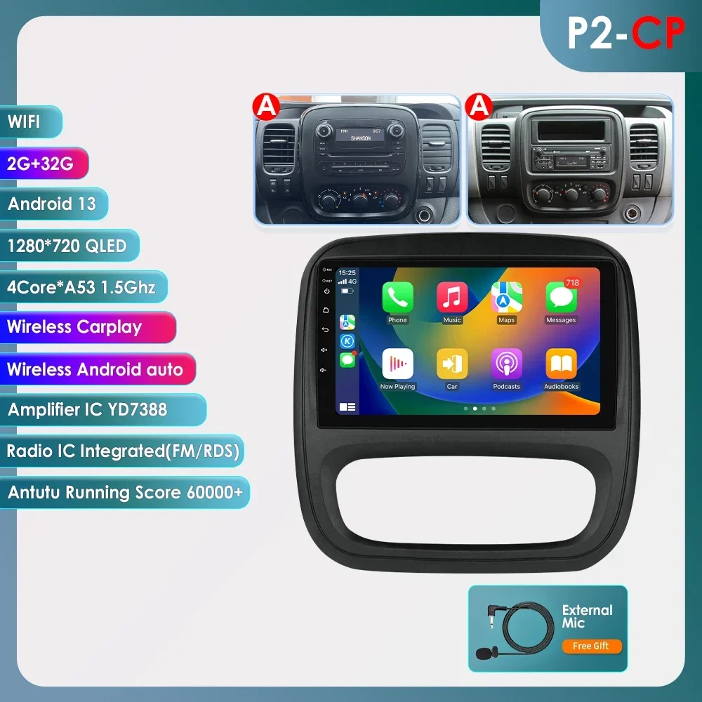 Carplay Android Auto Radio Voor Renault Trafic 3 2014-2021 Voor Opel Vivaro B 2014-2018 Auto Multimedia Gps Ai Voice 2din 7862