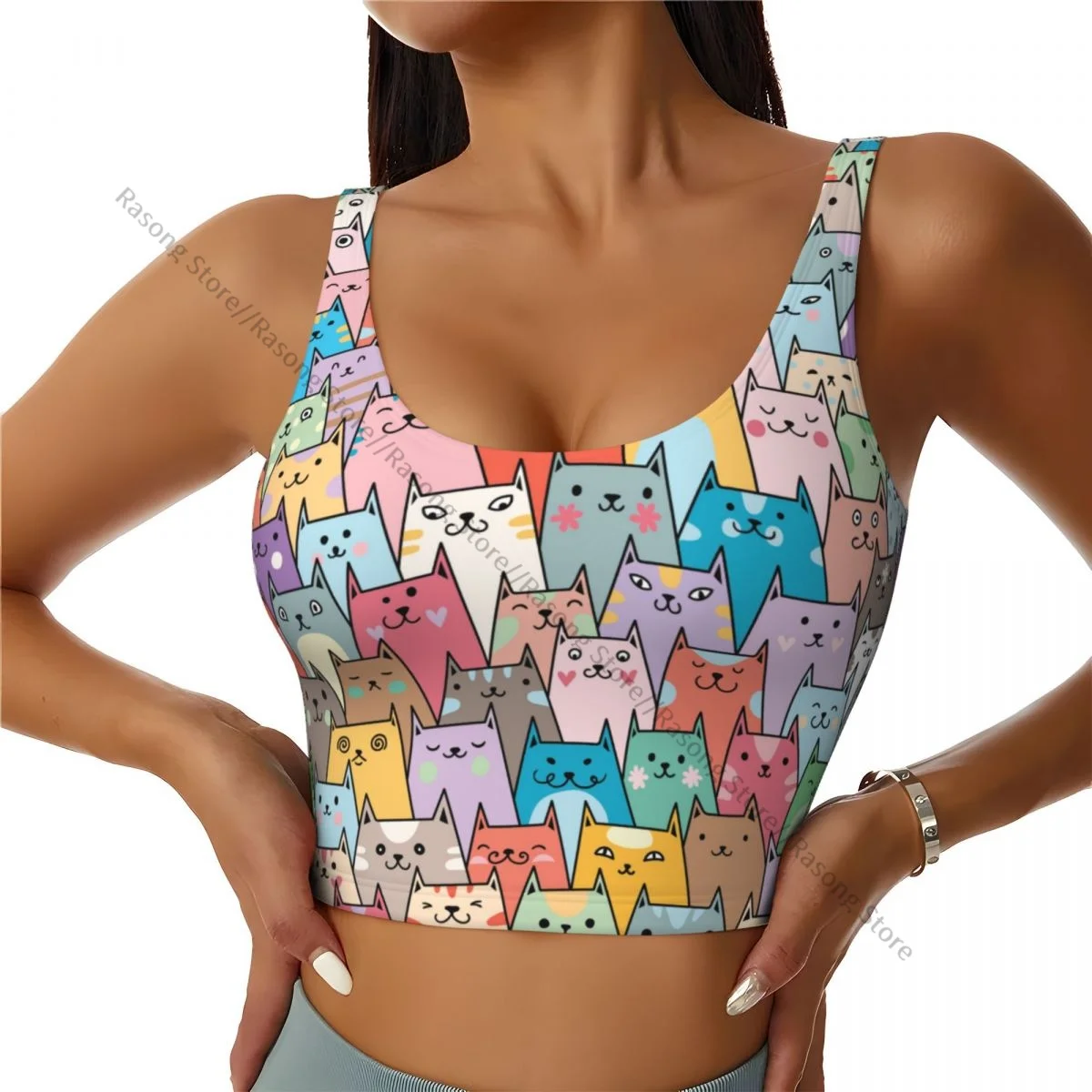 Sports Bra Women Running Yoga Clothes Vest Cute Kitty Cat Face Gathering Fitness Vest