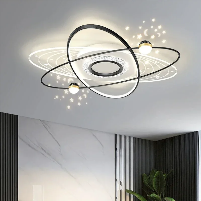 

Ceiling Pendant Scandinavian LED Living Room Light, Acrylic Star Projection, Black/Gold, Minimalist Lamps for Home Decoration.