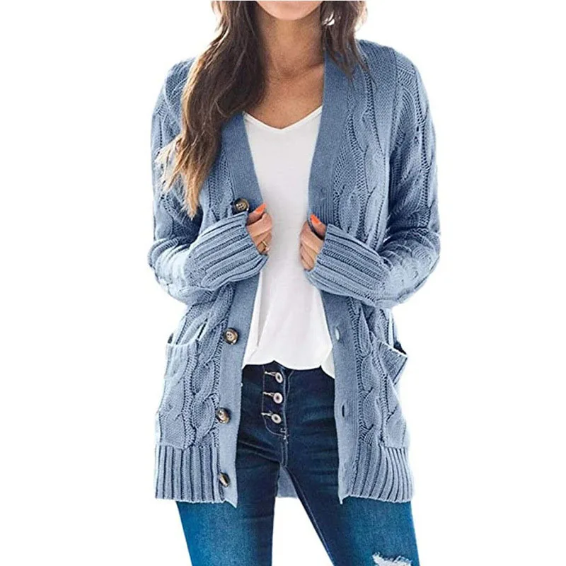 2024 Autumn Winter Women Long Sleeve Knitted Cardigan Single Breasted Solid Color V Neck Loose Sweater Outwear Oversize S-3XL