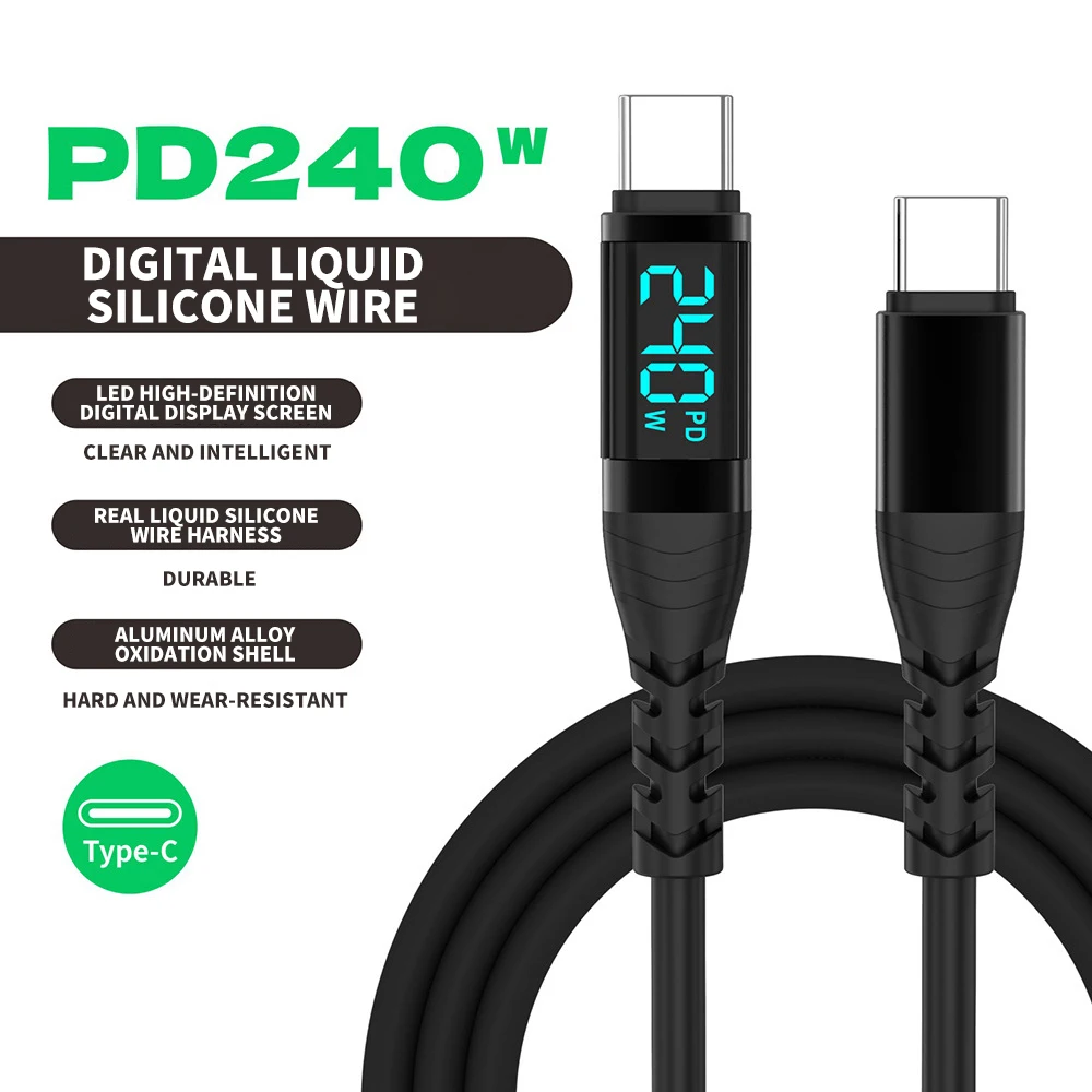 PD3.1 240W USB C to USB C Fast Charging Cable with Digital Display,100W Silicone Data Cable for iPhone 16/17,Samsung and Gaming