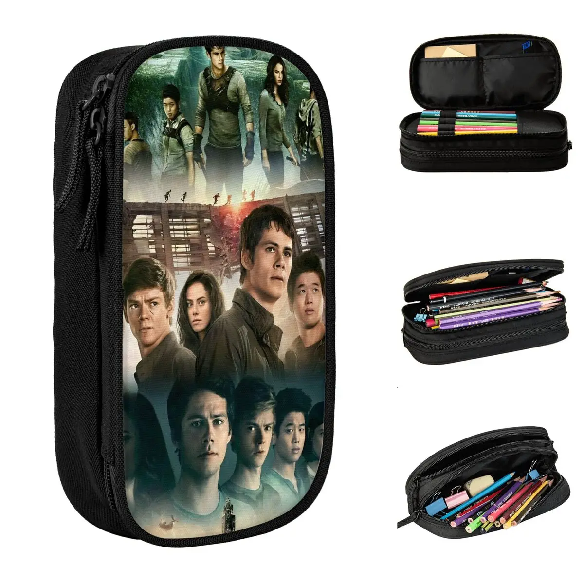 مقلمة The Maze Runner Newt X Thomas صندوق رصاص بطبقة مزدوجة للأولاد والبنات مقلمة مدرسية كبيرة لطيفة أدوات مكتبية