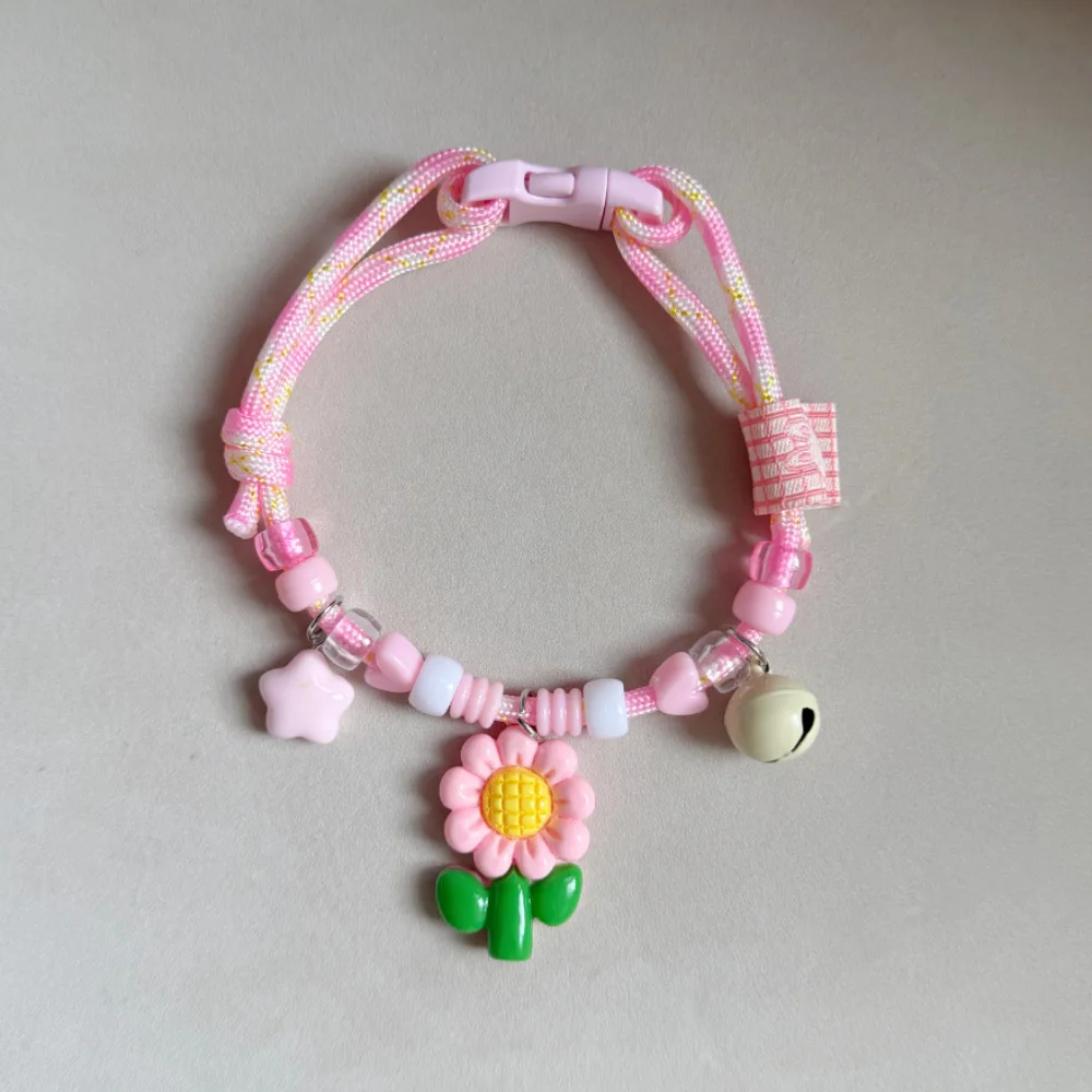 Cat and Dog Collars, Pet Neck Collars, Cute Little Flower Woven Ropes, Dopamine Color Scheme, Beagle Teddy Bear Decorations view 3