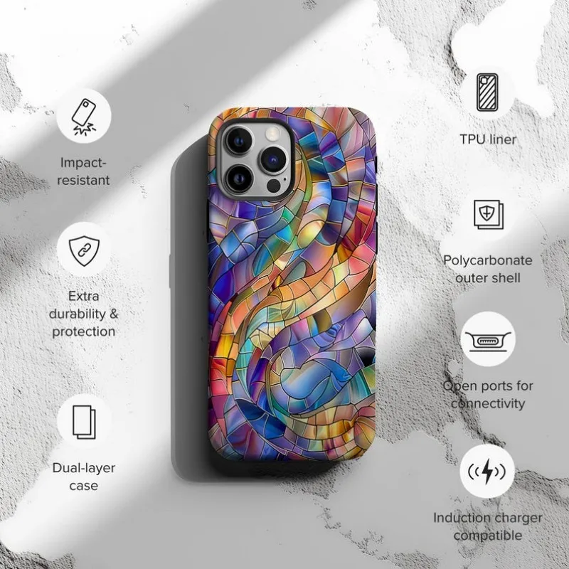 Artistic Stained Glass Wave Phone Case For IPHONE 16 15PRO MAX 14 13 12 11 Acrylic TPU Two in one magnetic Phone Cases