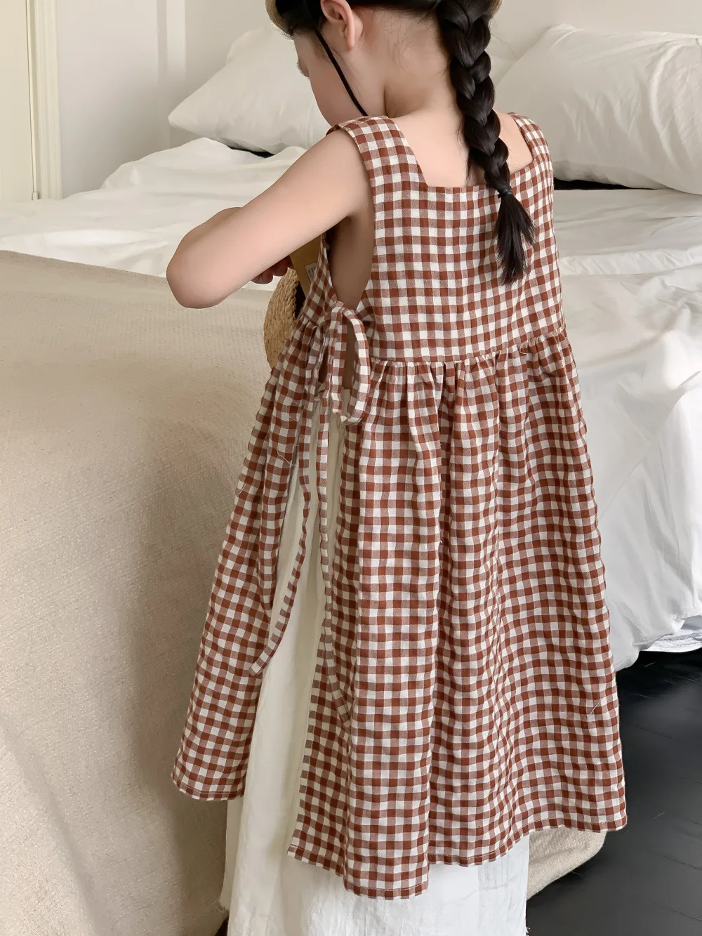 Summer Girls clothes set plaid Suspended Tank Top Dress Kids Girl solid color long style skirts