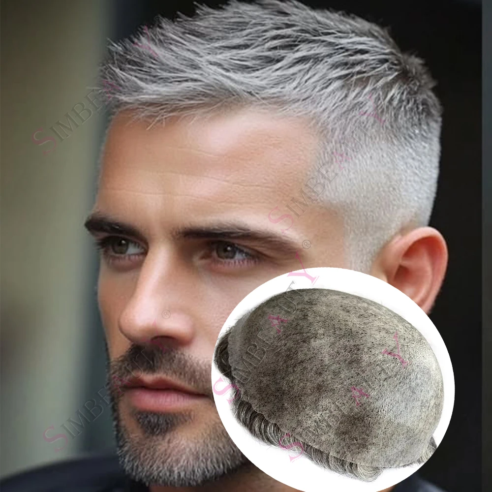 Undetectable 1b80 1b65 Gray Hair Man Toupee Human Hair Male Capillary Prosthesi System Natural Hairline Thin Skin Base Hairpiece