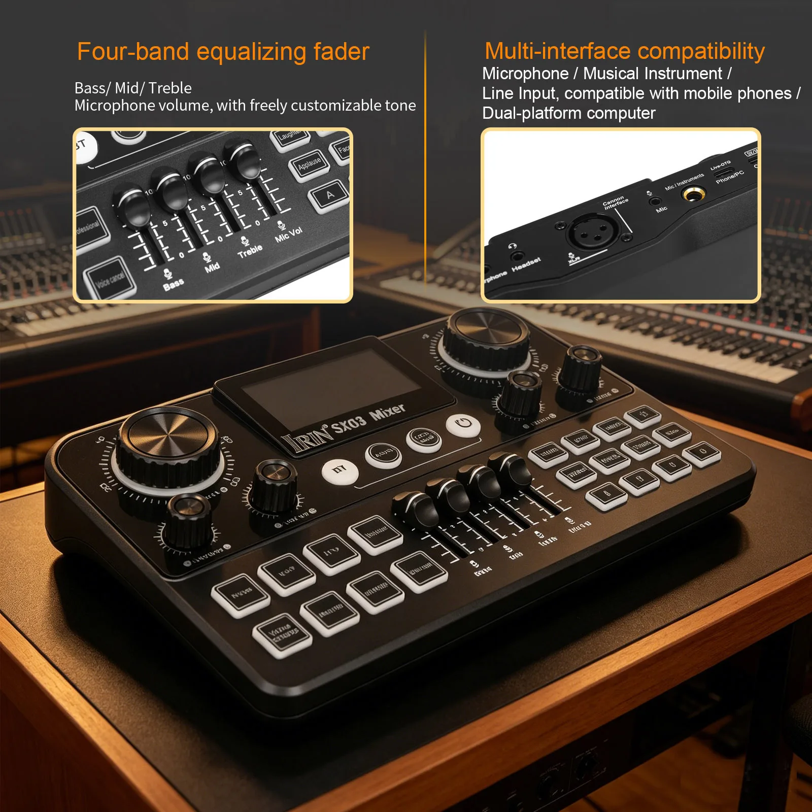 IRIN Audio Mixer Live Sound Card SX03 for Podcast Karaoke Music Recording Equipment Sound Card Portable Mixer Digital Display