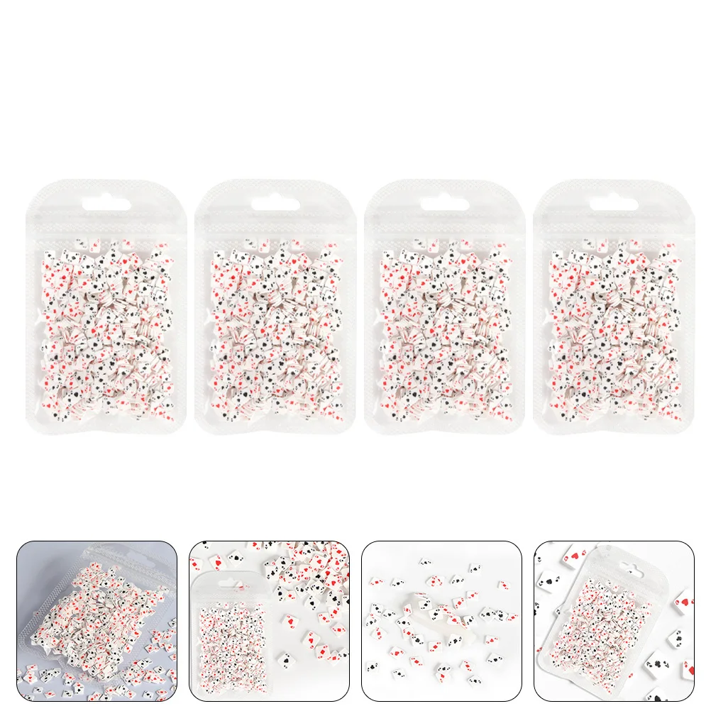 

4 Bags Adorable Nail DIY Decor Poker Style Polymer Clay Manicure Accessories Exquisite Fingernail Art Charms for Home Salon Nail