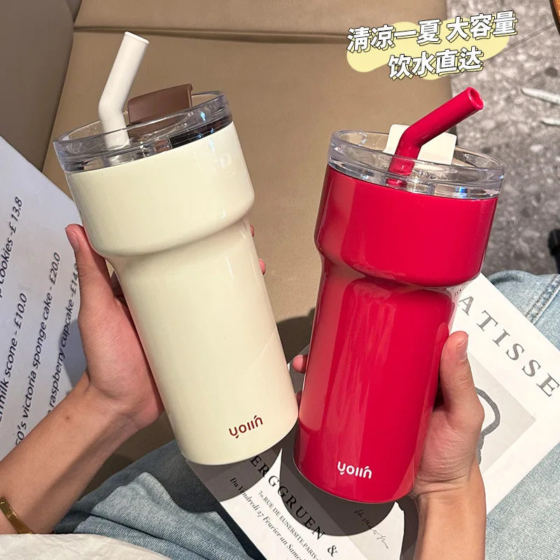 Large-capacity Big Mac Ice Cup, high-looking straw, stainless steel thermos cup, car-mounted cold water cup, large-capacity cup