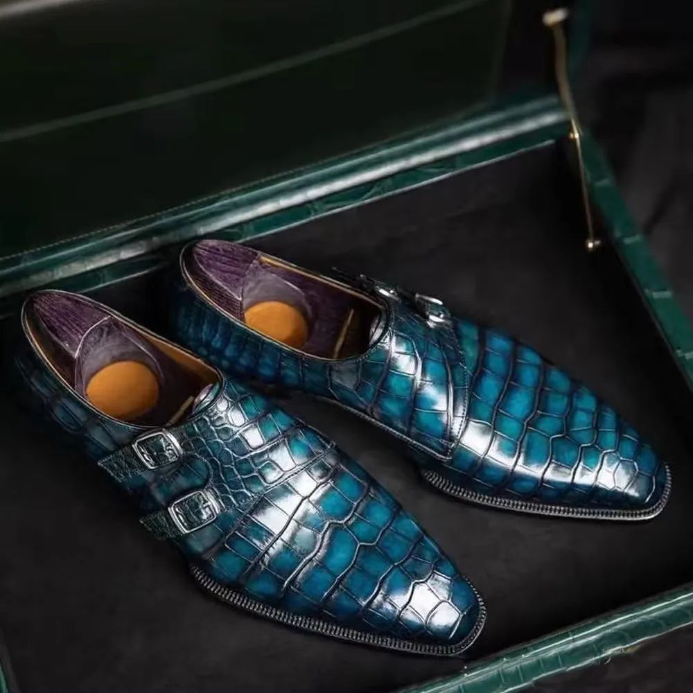 zhaodaili new arrival men formal shoes male crocodile shoes blue wedding shoes fashion