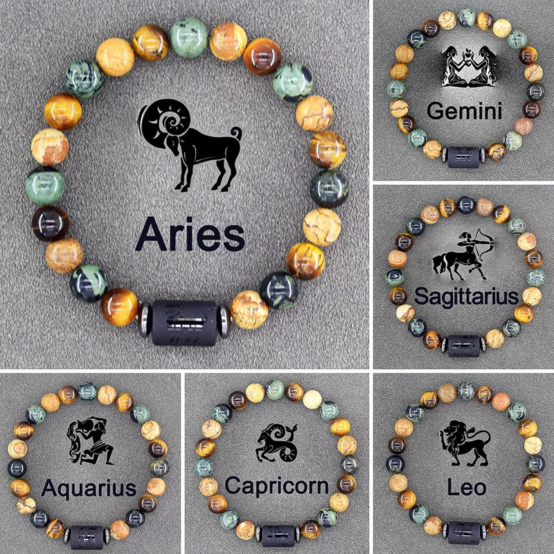 Zodiac Sign Bracelet Homme 12 Constellation Bangles Men Gemini Virgo Leo Libra Bracelet Women Friendship Gift Bracelet on Hand