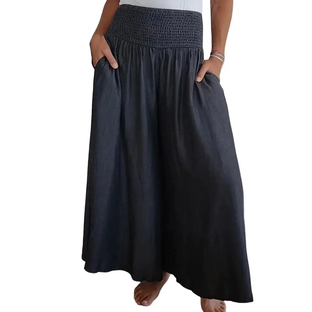 

40% Hot Sales ！Womens Pants Elastic High Waist Oversized Wide Leg Trousers with Pockets Solid Color Loose Fit Lounge Pants