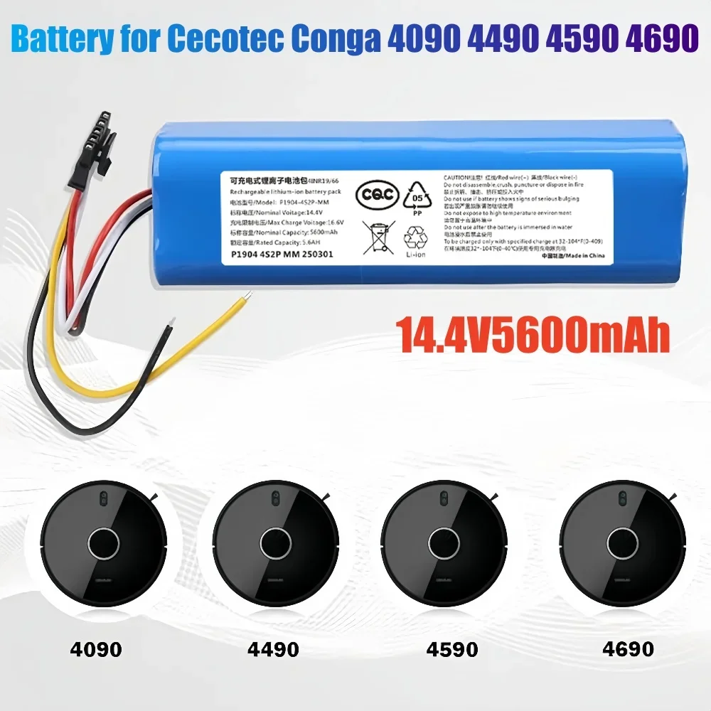 

Replacement Battery Compatible for CECOTEC CONGA 4090 4490 4590 4690 Robot Vacuum Cleaner Accessories Spare 14.8V 5600mAh