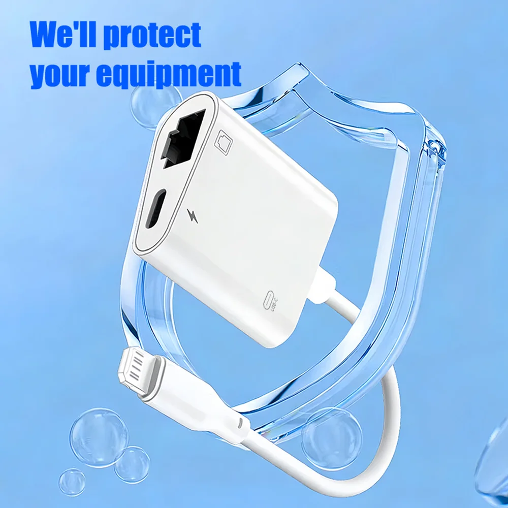 Lightning to Network Card RJ45 Lightning 3 in 1 Adapter For iPhone 14 13 12 11 Pro to Ethernet Charging Data Transfer Adapter