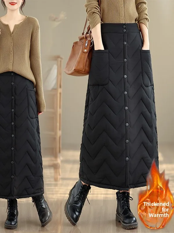 

Зимняя длинная юбка трапециевидной формы с высокой талией больших размеров и пуговицами, теплая ветрозащитная повседневная женская юбка