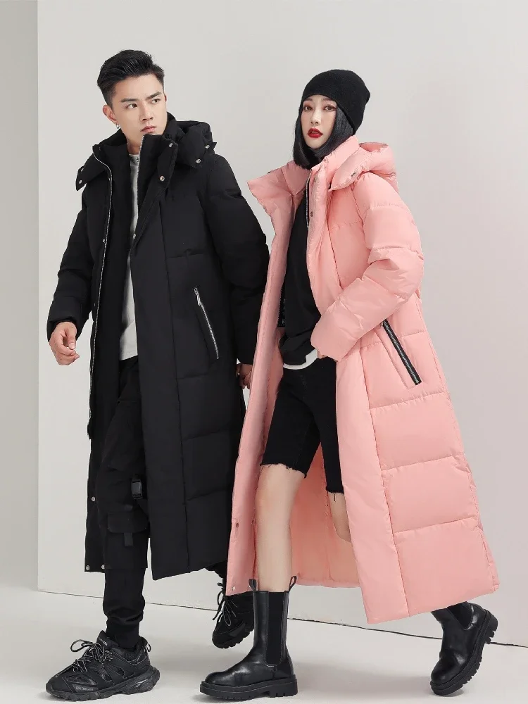 Men Women Winter Jacket 2024 New Thick （Winter) Warm  Long 90%  White Duck Down Hooded Coats Black Red Woman Parkas 5XL