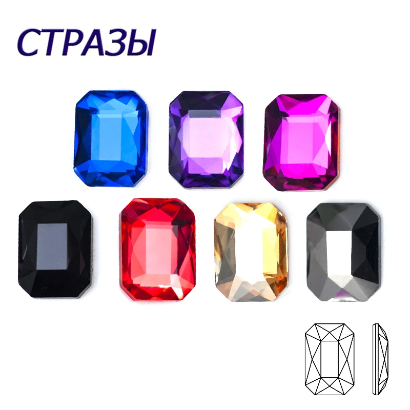 20pcs 6x8mm Octagon Shape Glass Nail Art Rhinestones Colorful Non Hotfix Nail Charms Crystal 3D Nails Jewelry DIY Accessories