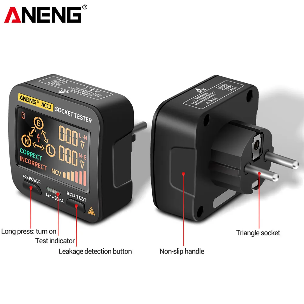Специальный многофункциональный цифровой тестер розеток для электрика AC11 Тестер полярности вилки США/ЕС/Великобритании/Австралии