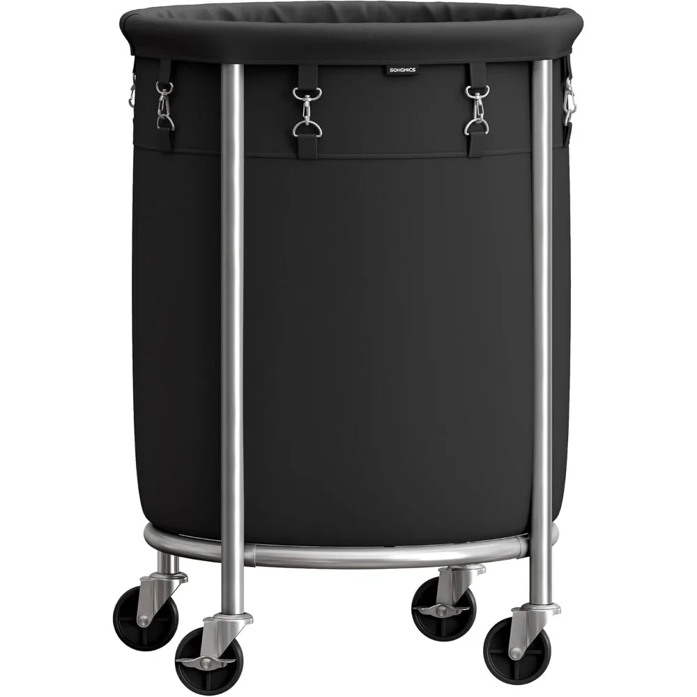 Laundry Basket with Wheels, Rolling Laundry Hamper, 29 Gal., Round Laundry Cart with Steel Frame and Removable Bag, 4 Casters