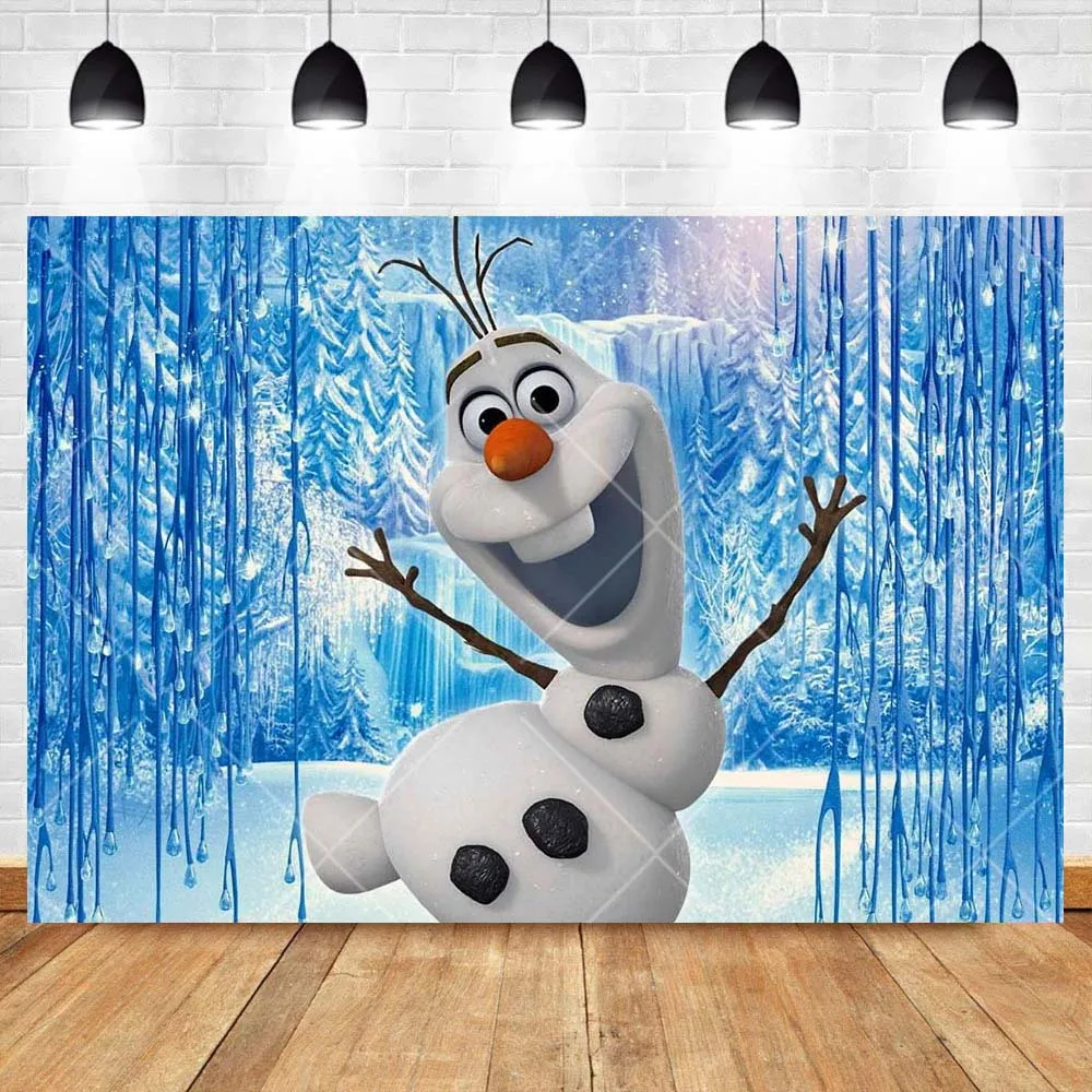 Disney Frozen Cute Olaf Blue Backdrop Custom Girls Princess Birthday Party Photo Decor Banner Baby Shower Photography Background