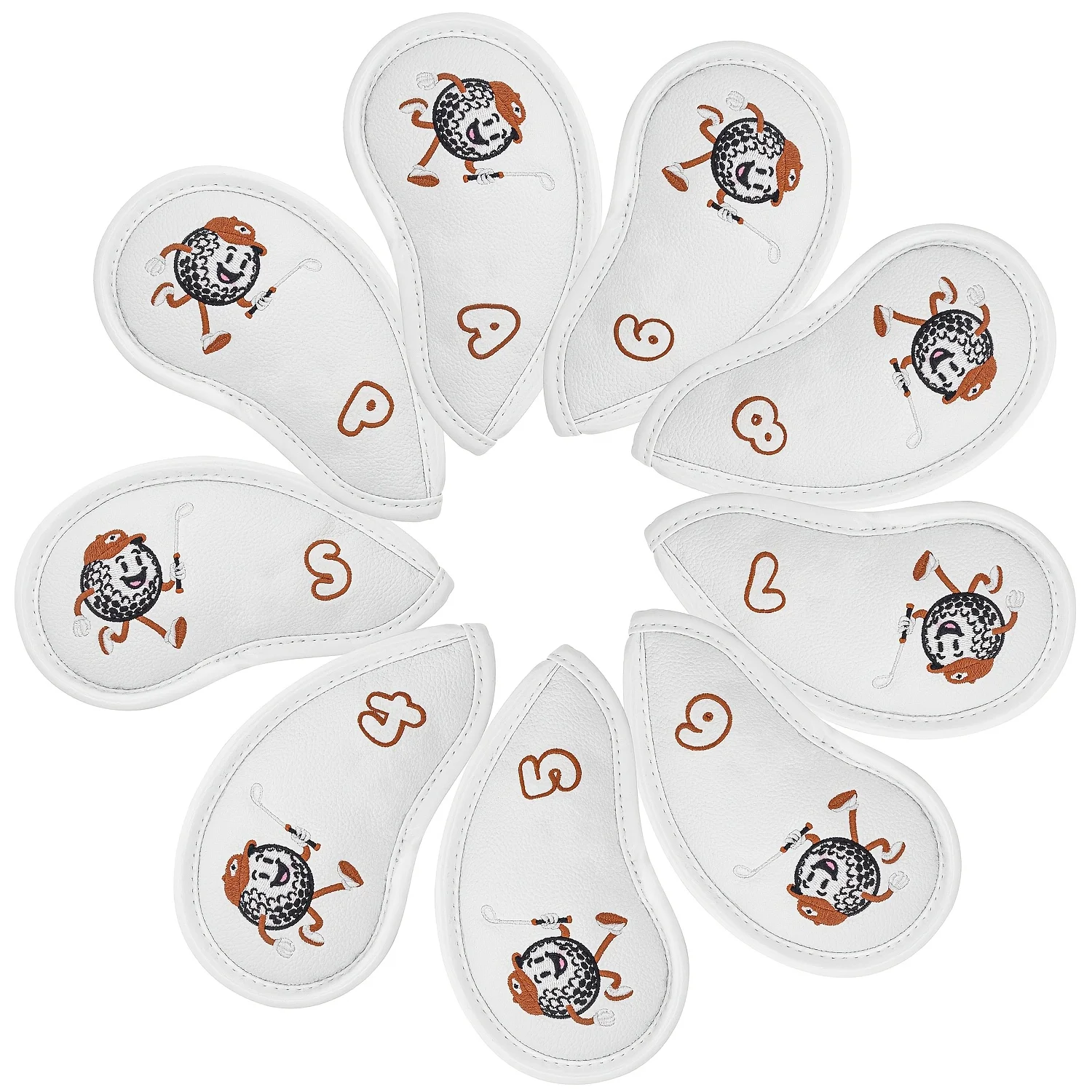 A Complete Set of 9 Golf Universal Iron Club Covers, Made of PU Material, Dust-Proof And Dirt-Resistant, Exquisite Embroidery