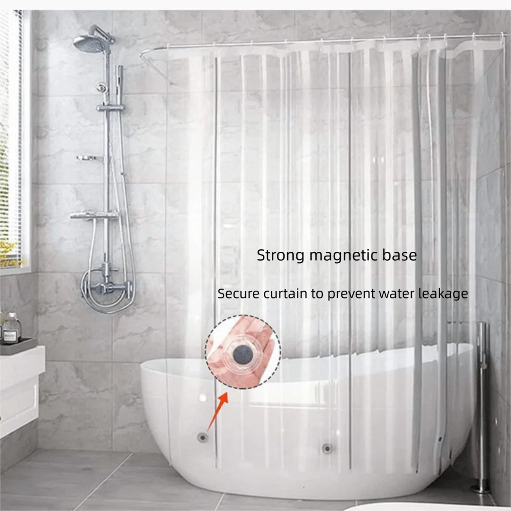 Wasserdichter, gewichteter Magnet-Duschvorhang mit Metallösen und Haken, transparenter Badezimmer-Vorhang, bohrfreier Kunststoffeinsatz