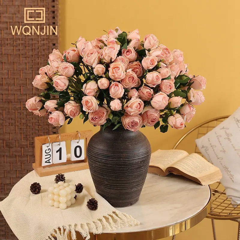 6pcs/Lot American Style Focal Edge Retro Rose Simulation Bouquet Artificial Flowers Living Room Dining Table Decorations