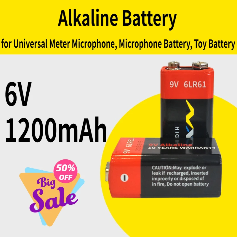 

6V 1200mAh 6LR61 Alkaline Battery for Universal Meter Microphone, Microphone Battery, Toy Battery