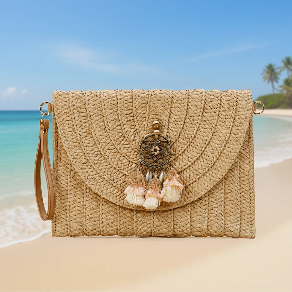 

Straw Woven Shoulder Crossbody Bag Beach Clutch Handbag Casual Summer Handmade Envelope Bags For Women Totes Purse