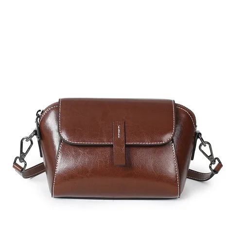 Bolso pequeño cruzado de cuero de vaca con cera de aceite para mujer, bolso de mano con concha de hombro moderno y versátil, bolso informal para teléfono para mujer