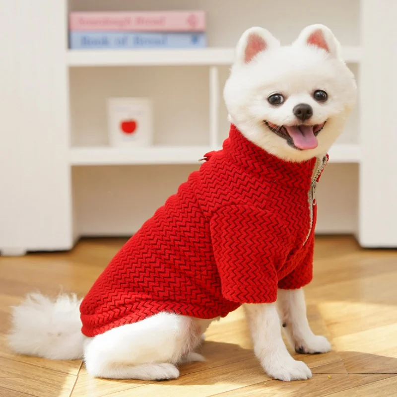 Autumn Dog Ripple Hoodies Warm Pet Coat Solid Dog Clothes Luxury Puppy Jacket Cute Plush Cat Hoodie Pet Pullovers Poodle Apparel