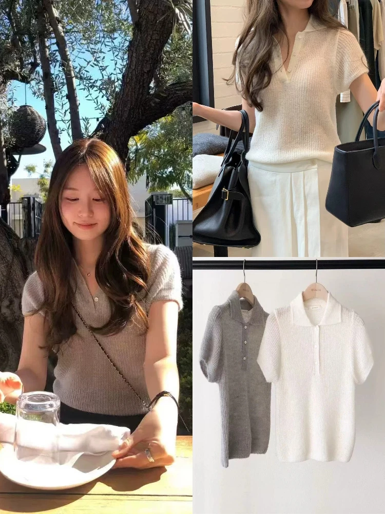 

Ele Knitted ort Sve irt Simple Sle Commute Casual Faion Qui very Summer Dongda Gate OUCE Women's Top