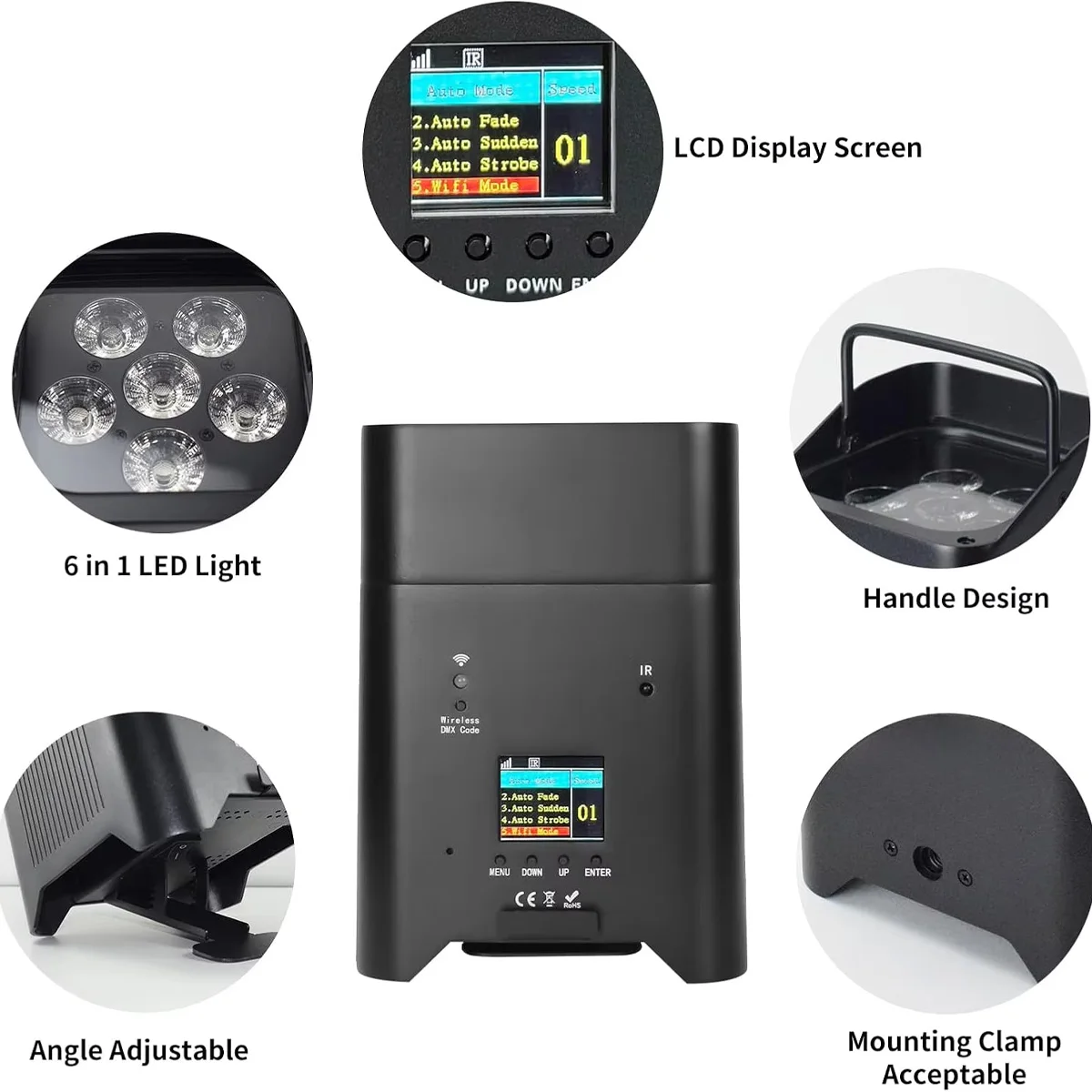 6x18w RGBWA+UV 6in1 Wireless Remote DMX Voice Wifi Control Disco DJ Light LED Battery Uplight with Rain Cover for stage Party