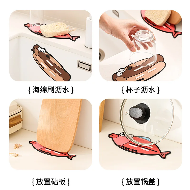 Silicone Radish Shape Pot Lid Holder Drain Mat Non Slip Heat Resistant Kitchen Counter Storage Rack for Cover Spatula Spoon
