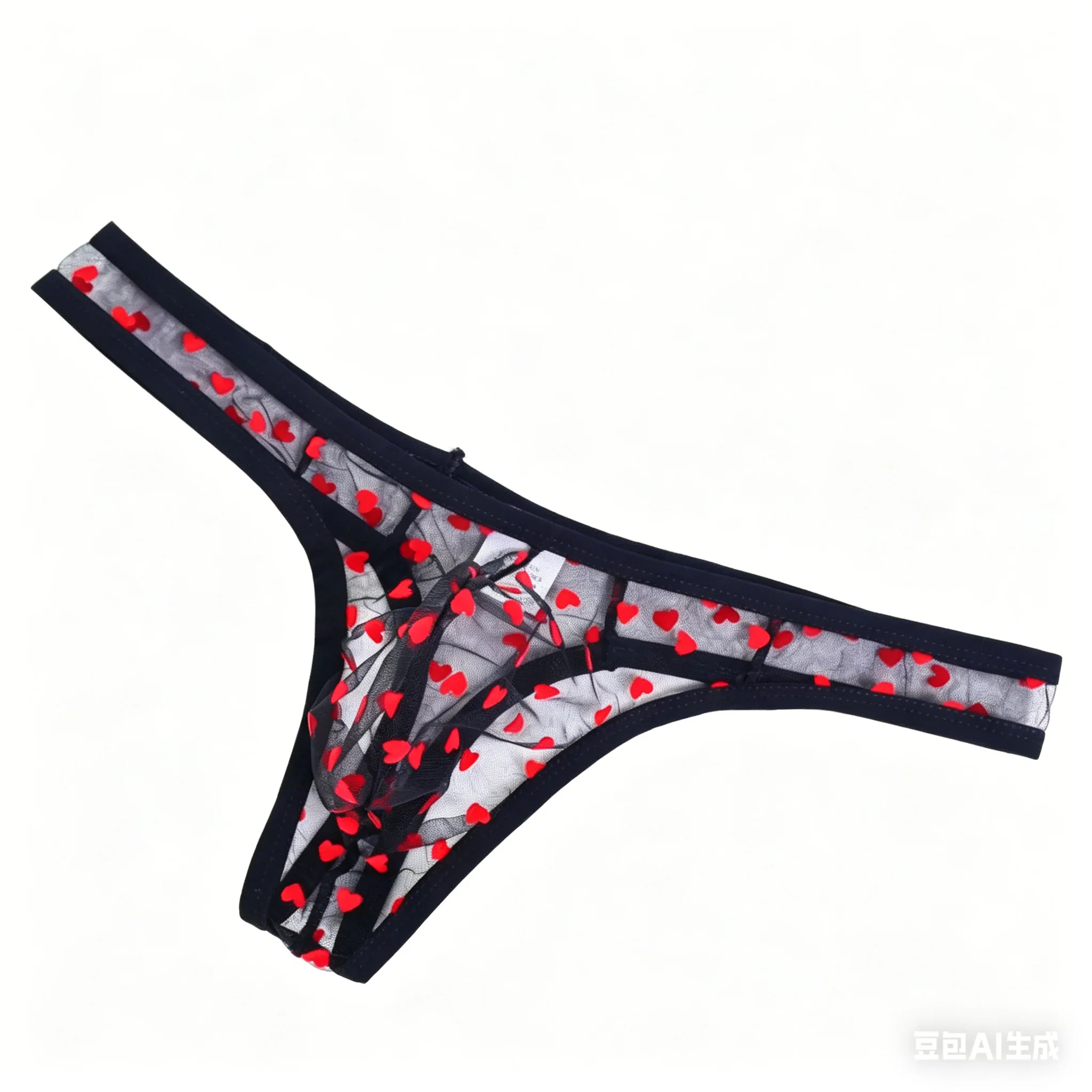 Men's Bulge Sheer Mesh Thongs Flocked Heart Print Ultra Thin Knickers Sexy T-back Underwear Gay Erotic Low Rise U Pouch G-string