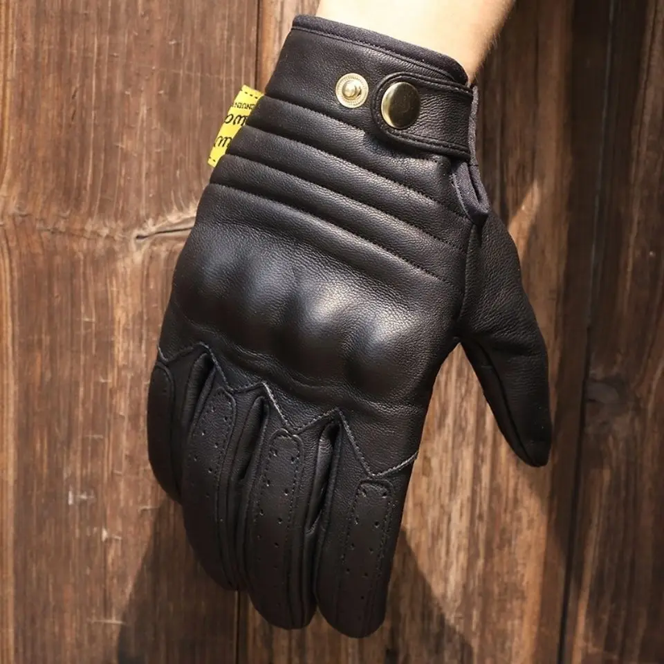 1-ペアのオートバイ機関車レトロライディンググローブ、落下防止、滑り止め、屋外用シープスキングローブは強くて耐摩耗性があります。