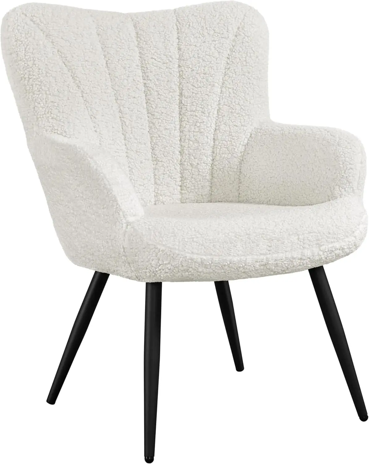 

Modern Fuzzy Sherpa Armchair, Upholstered Vanity Chair with High Back and Mental Legs for Living Room Makeup