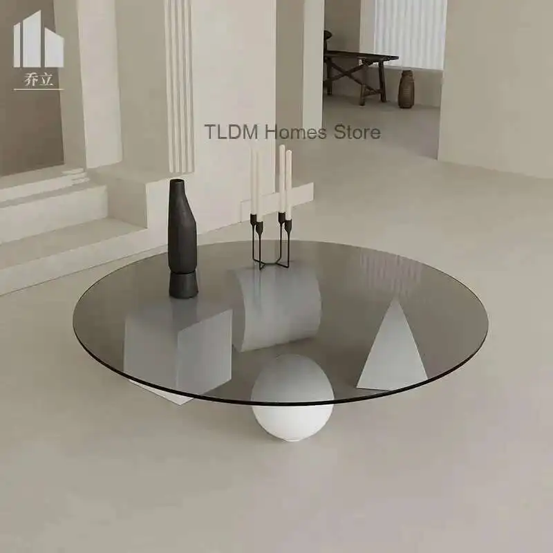

Modern Light Luxury Glass Coffee Table, Living Room Home Balcony Tea Table, Italian Creative Geometric Art Round Table