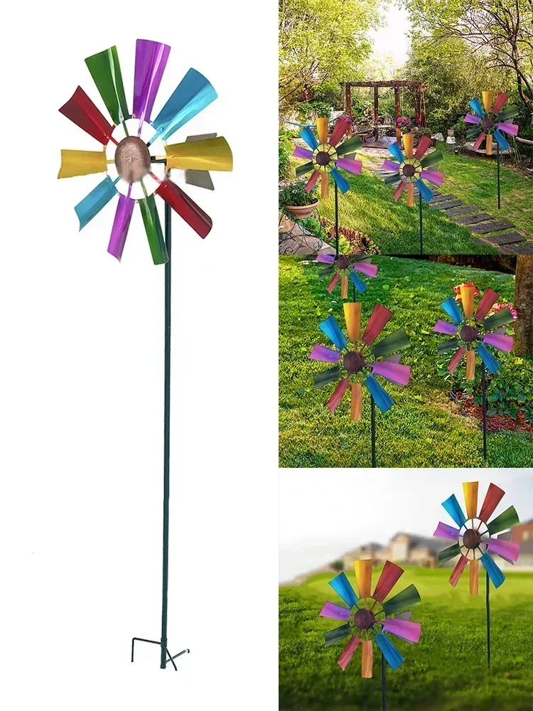 

Creative Windmill Wind Spinner Yard 73cm Balcony Garden Decoration Metal Multicolor Ornament Outdoor Parts Patio