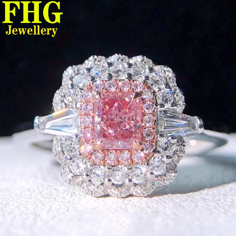 

Solid Au750 18K gold Ring CVD/HPHT Lab Growm Diamond Ring Pink diamond 0.5Ct white diamonds 0.5Ct Jewelry Wedding Party gift