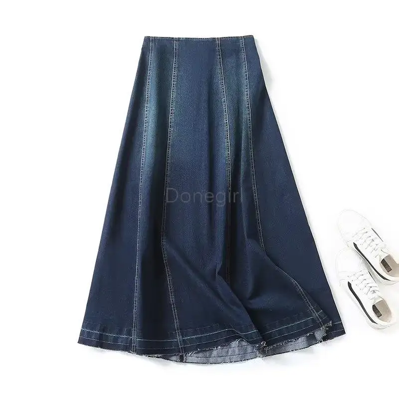 Donegirl Women Autumn Winter New Fashion 2024 Vintage A-line High Waist Denim Skirt Simple Versatile Long Skirt Female Chic