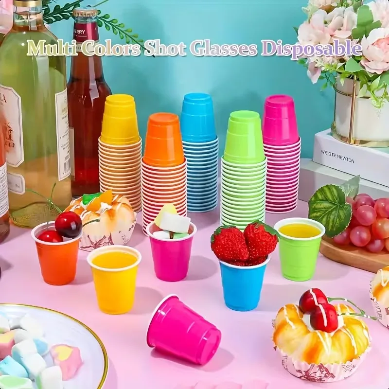 50PCS/Bag Mini Plastic Shot Cups Disposable Random Color PartyGraduation Birthday WeddingPicnic Valentines Drinkware Accessories