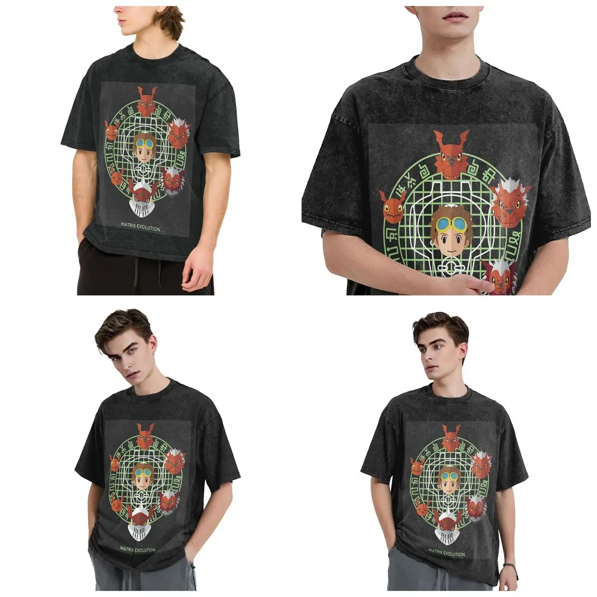 Streetwear T-Shirts Anime Digimon Gallantmon Washed T Shirt Short Sleeve Hip Hop T-Shirt Tops Tees for Men Women