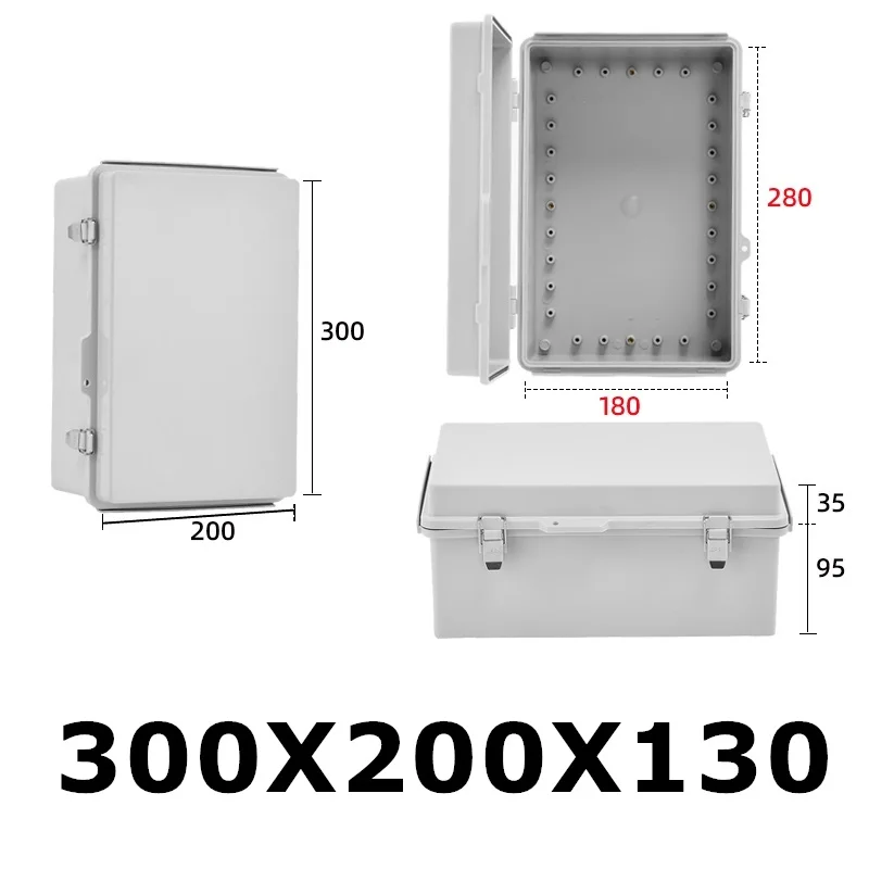 IP67 One Piece 300x200x130mm Waterproof Electrical Junction Box With Off-white Hinged Cover With Stainless Steel Wall Brackets